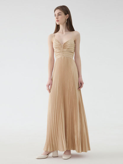 deborah pleated slip maxi dress in apricot