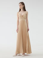 Deborah Pleated Slip Maxi Dress In Apricot