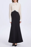 carlin Balloon Sleeve Ruched Tie Up Midi Dress - white & black