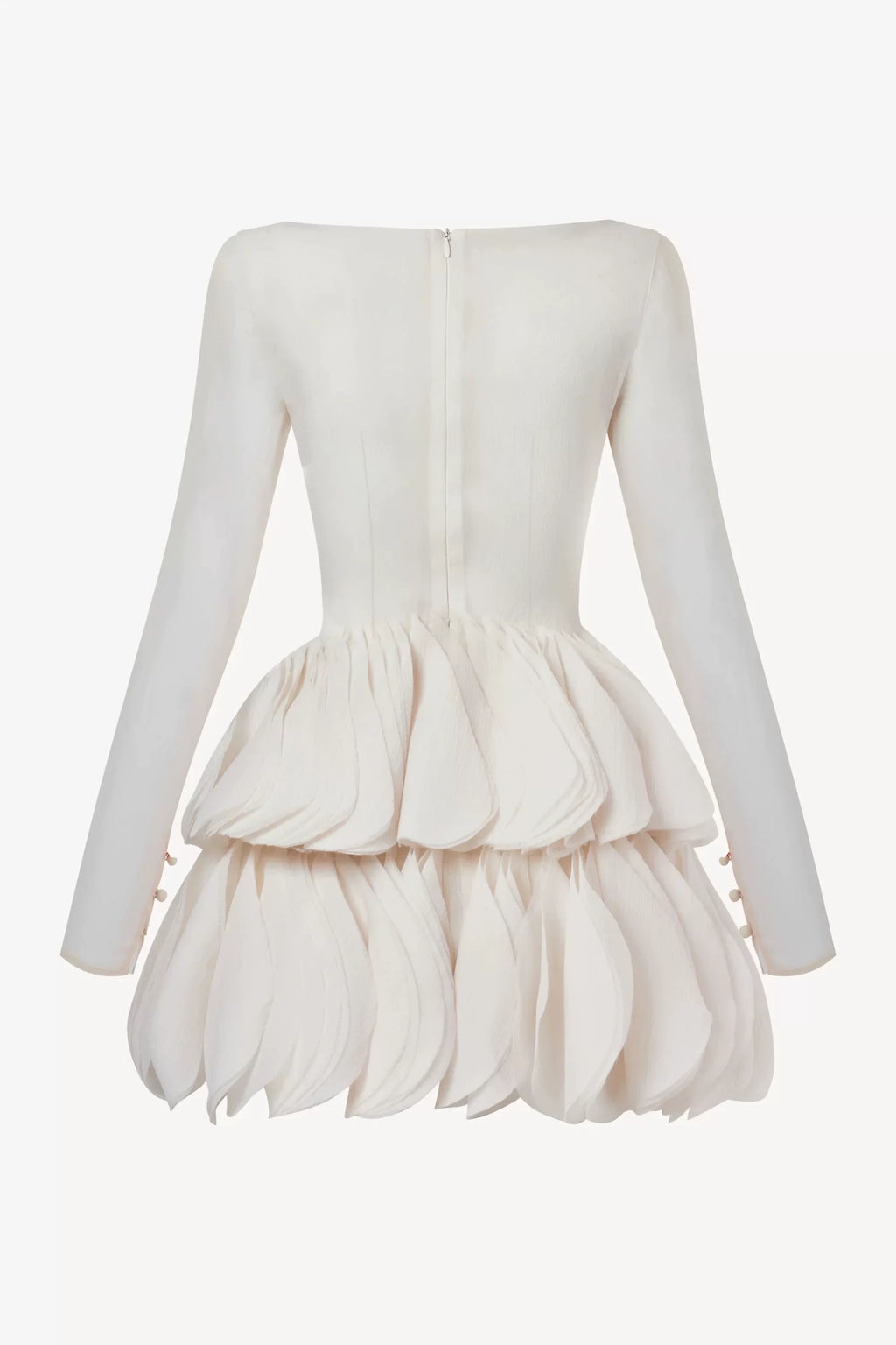 Flowering Girl Women Cream Sheer Long Sleeve Layered Petal Mini Dress with Brown Leather Corset Belt