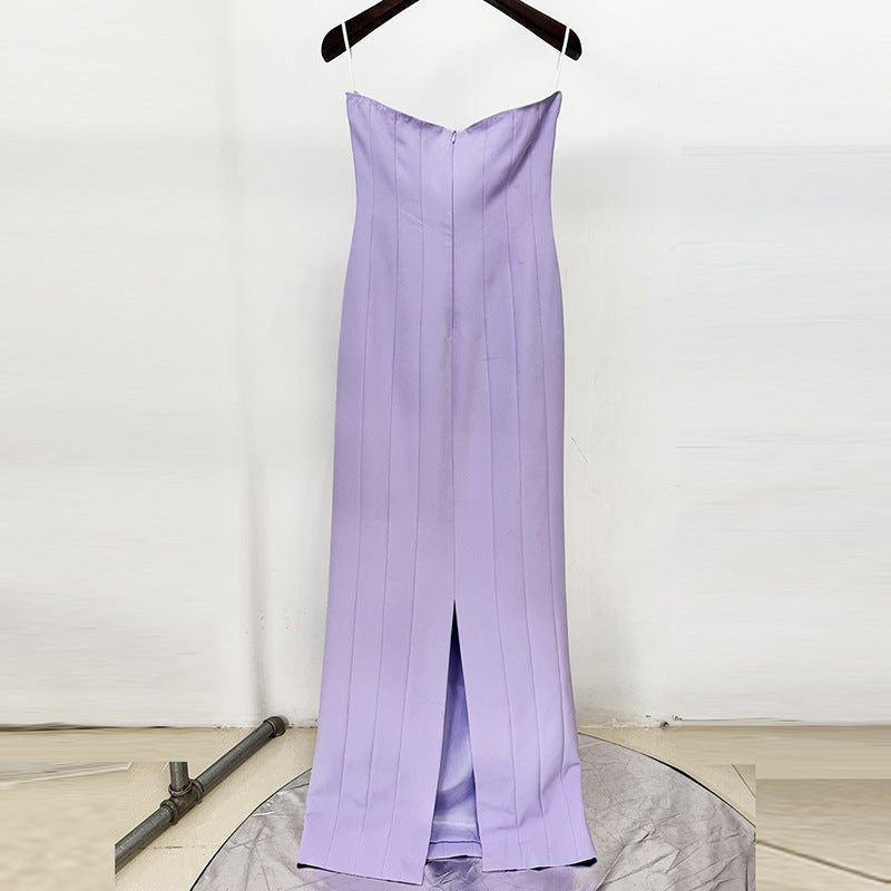 purple embellished off-shoulder maxi dress