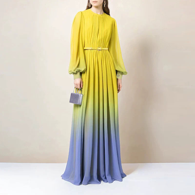 Gradient Balloon Sleeves Long-Sleeved Maxi Dress