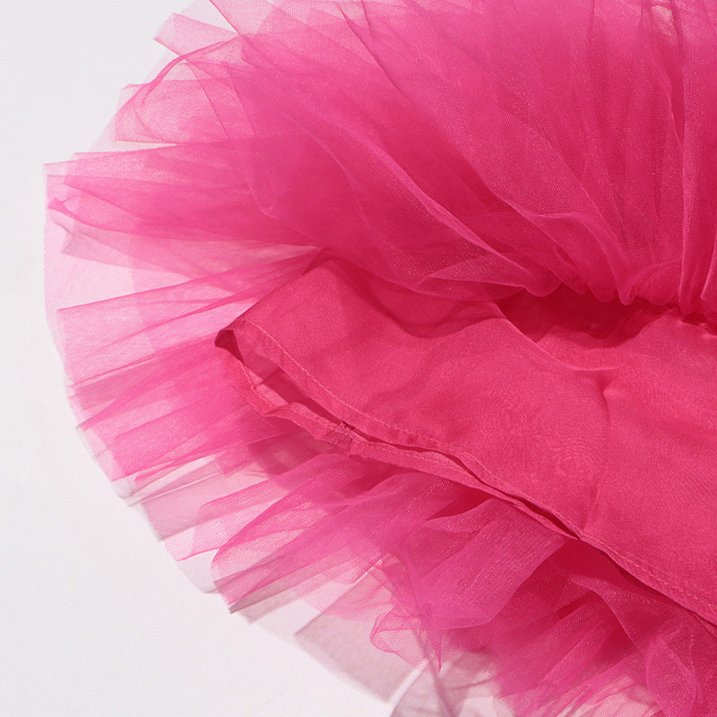Flowering Girl Women half-high-neckline tulle mini dress in pink