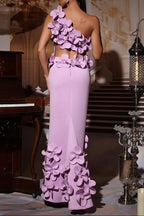 Flowering Girl Women Alma 3d Flower One-Shoulder Bodycon Maxi Dress In Purple