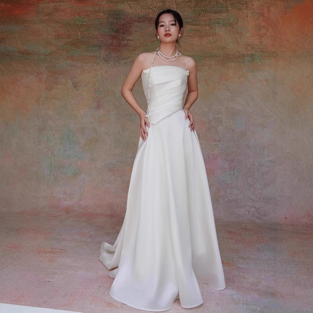 Flowering Girl Women Lydia White French Satin Strapless Maxi Train Welcome Gown