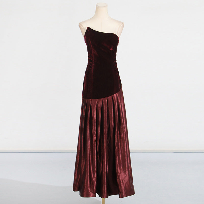 Flowering Girl Women tiffany Irregular splicing strapless maxi dress - burgundy