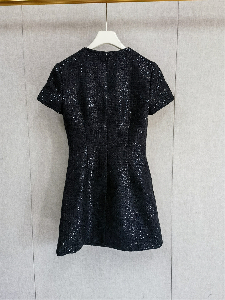 Flowering Girl Women Janice Black Sequin Tweed Bow Mini Dress