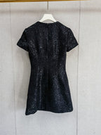 Flowering Girl Women Janice Black Sequin Tweed Bow Mini Dress