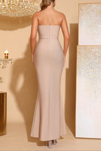 Belen Beaded Fishtail Strapless Bandage Maxi Dress In Apricot
