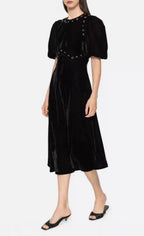 Flowering Girl Women crystal embellished puff midi dress in black