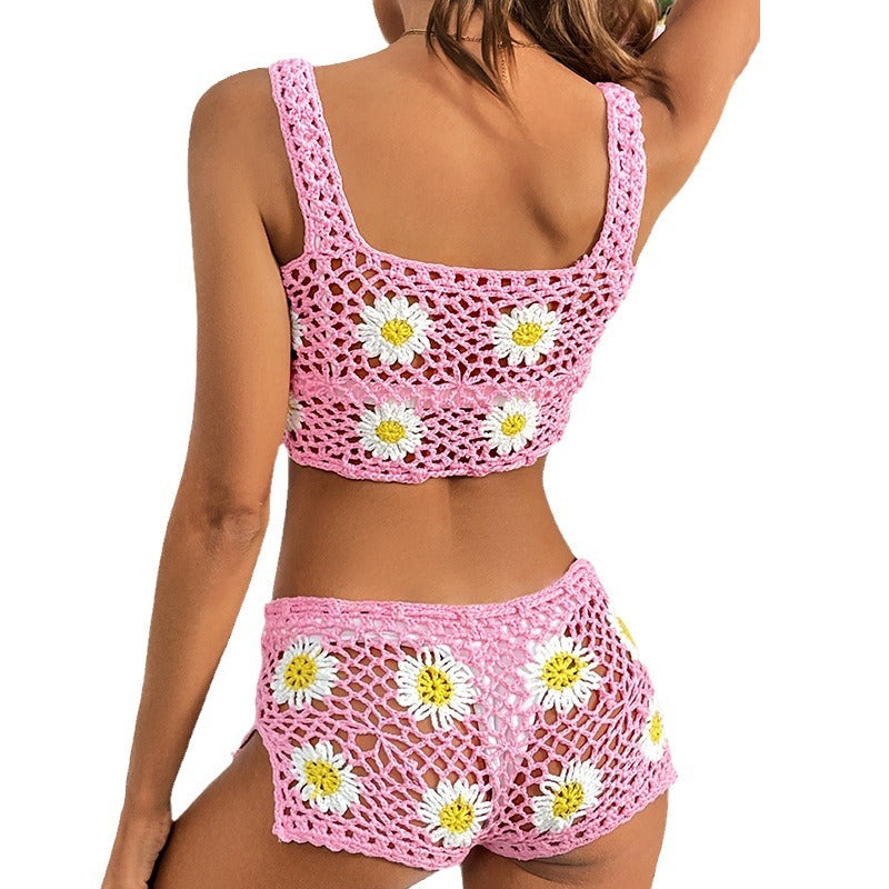 Flowering Girl Women daisy embellished hollow swimsuit