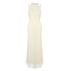 Flowering Girl Women Pearl tassel off-shoulder fishtail maxi dress - yellow
