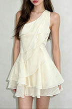 Flowering Girl Women evelyn One-shoulder layered ruffle mini dress - apricot