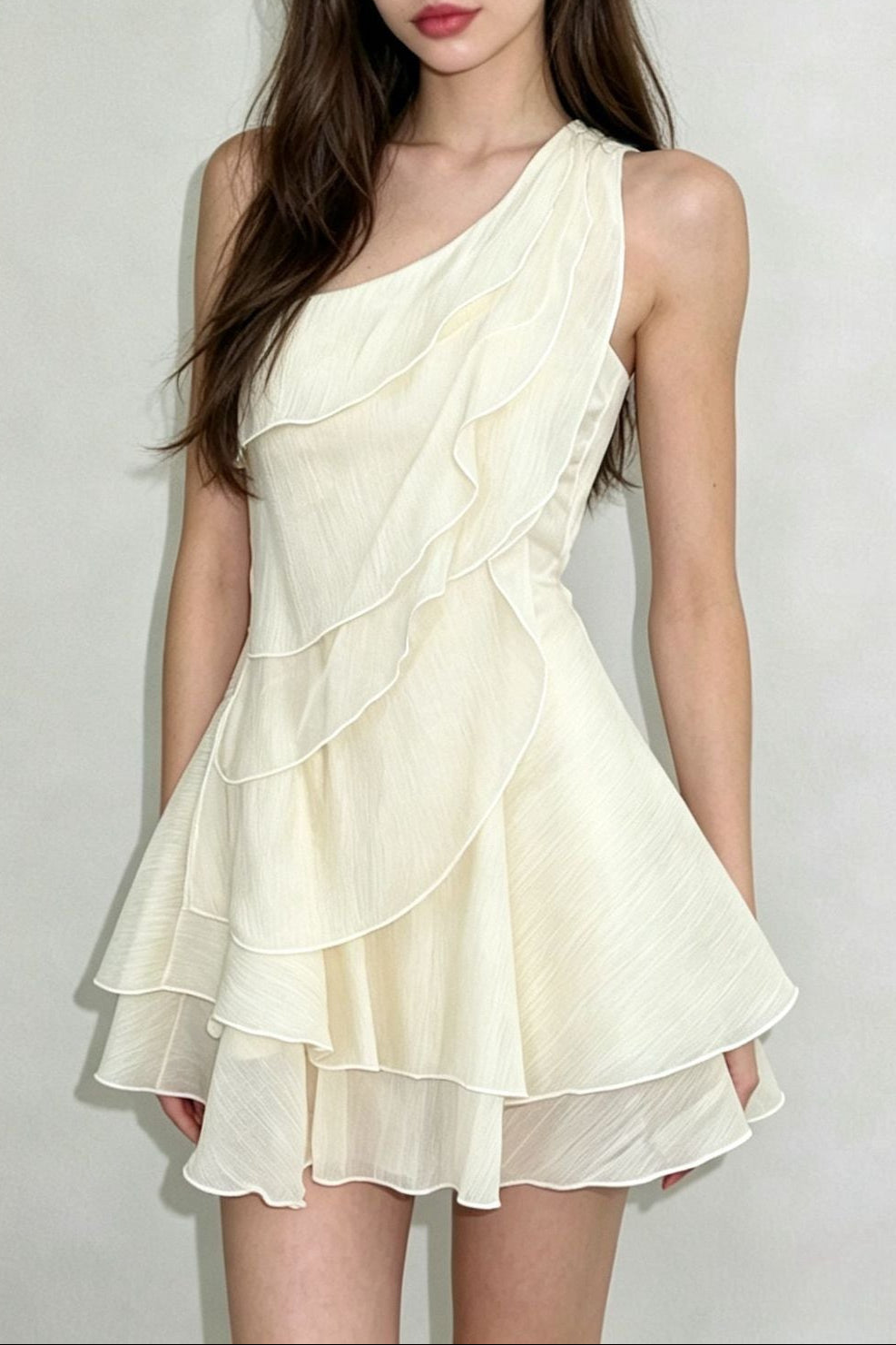 Flowering Girl Women evelyn One-shoulder layered ruffle mini dress - apricot