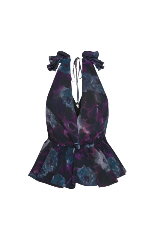 Flowering Girl Women Floral Print Chiffon Ruffle Top