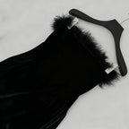 Samantha Feather Velvet Strapless Mini Dress In Black