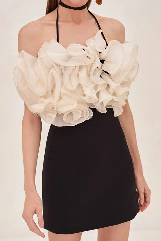 Flowering Girl Women Rosemary Ruffle Backless Mini Dress In Black