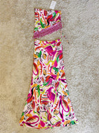 Flowering Girl Women painted graffiti irregular strap fringed skirt set