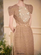 sharon appliqué hollow maxi dress in brown