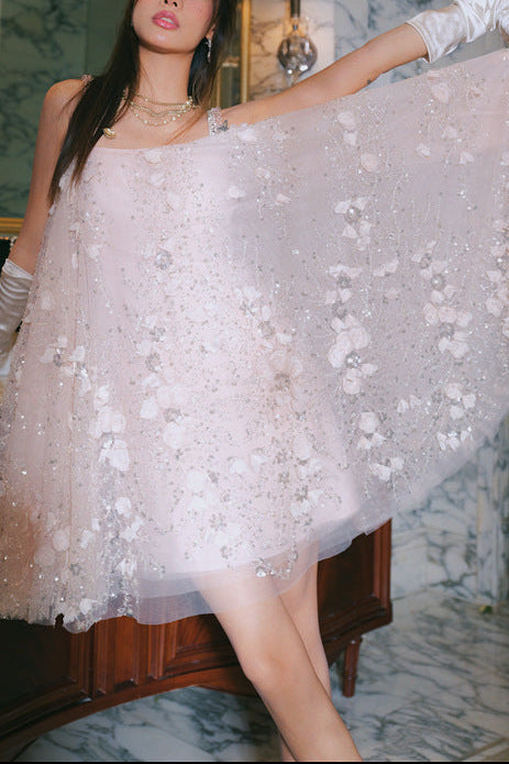 Zola Pink Flower Embroidered Loose Doll Party Dress