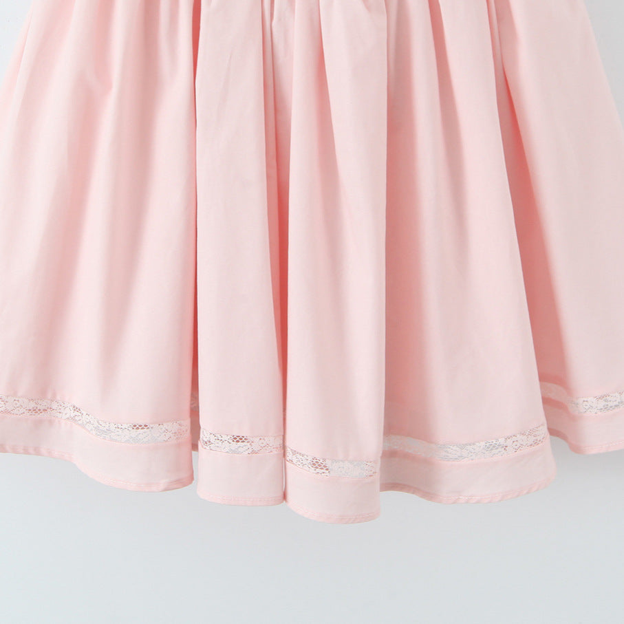 Flowering Girl Women Bow Strap Lace Trim Mini Skater Dress