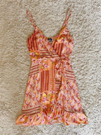 floral ruffle side tie V-neck slip dress