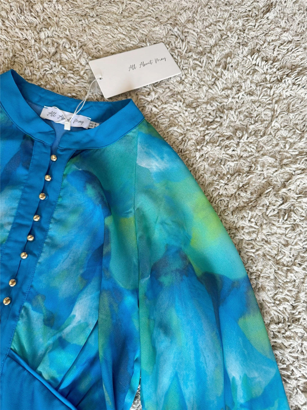 peacock blue graded button waist-cinching dress