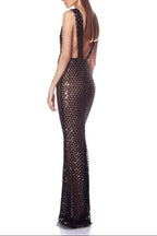 Flowering Girl Women Rebecca Bow Sequin Embellished v Neck Maxi Dress In Black