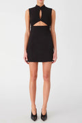stand collar cutout mini dress in black