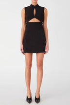 Stand Collar Cutout Mini Dress In Black