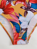 floral print pleated strap bikini