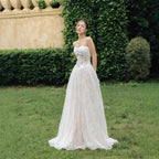 Flowering Girl Women sally 3d butterfly waist-cinching Strapless lace maxi dress - white