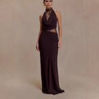 Flowering Girl Women Halter Lace Cutout Draped Maxi Gown