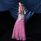Flowering Girl Women floral sequin split maxi dress in pink