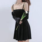 Flowering Girl Women black Velvet Neckline mini Dress