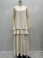 Flowering Girl Women Sleeveless V-Neck Tiered Ruffle Maxi Dress