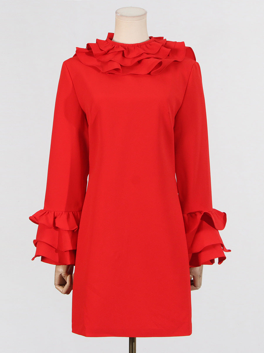 Flowering Girl Women Alessandro Ruffle Backless Mini Dress in red