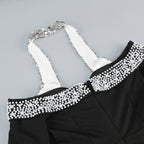 Flowering Girl Women Halter Pearl Crystal-Trim Gown in black