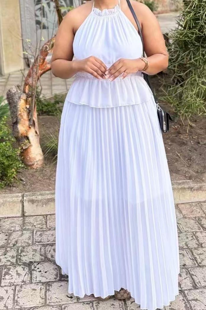 Halter Neck Pleated Maxi Dress
