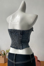Flowering Girl Women 8-Button Denim Tube Top In Blue