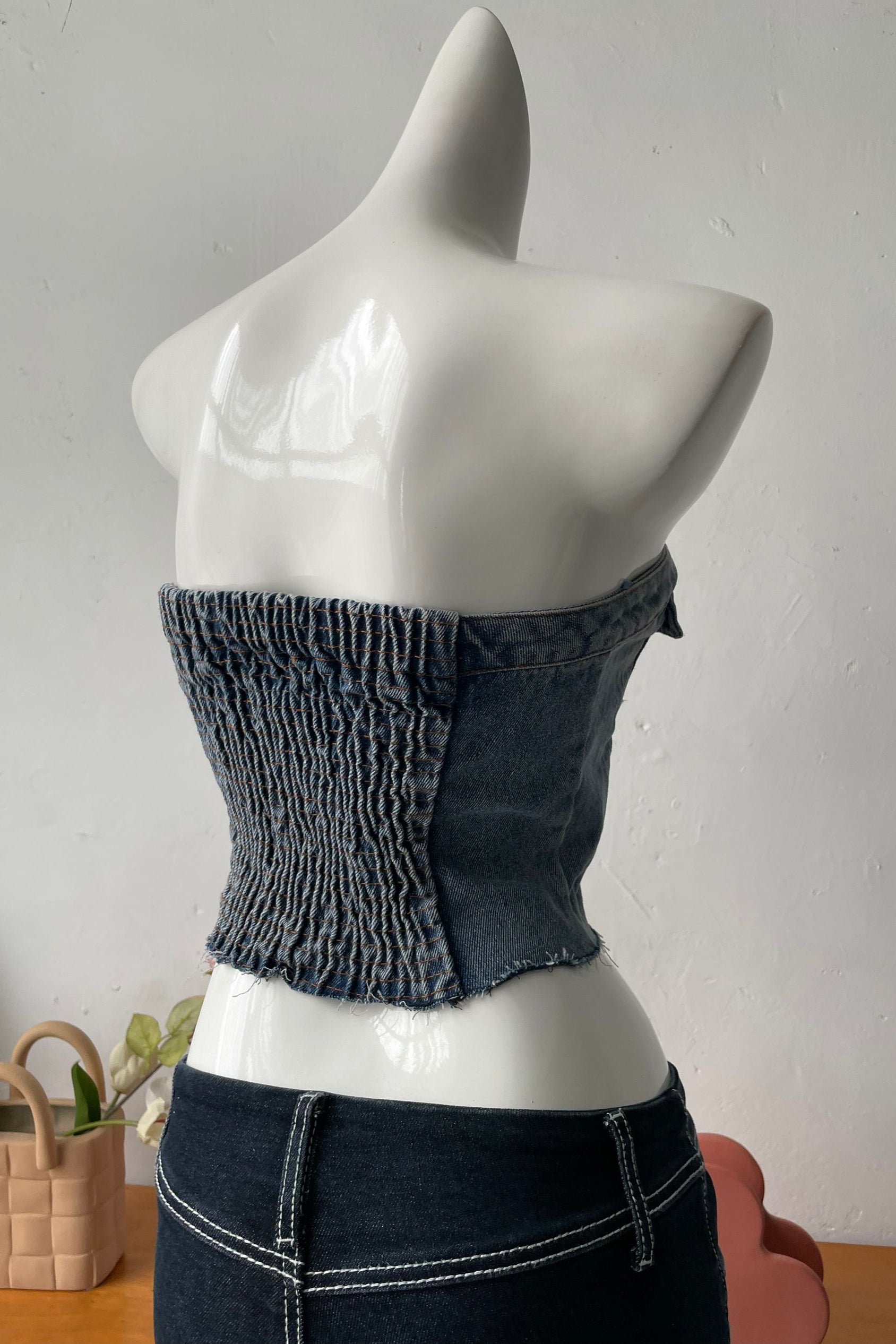 Flowering Girl Women 8-Button Denim Tube Top In Blue