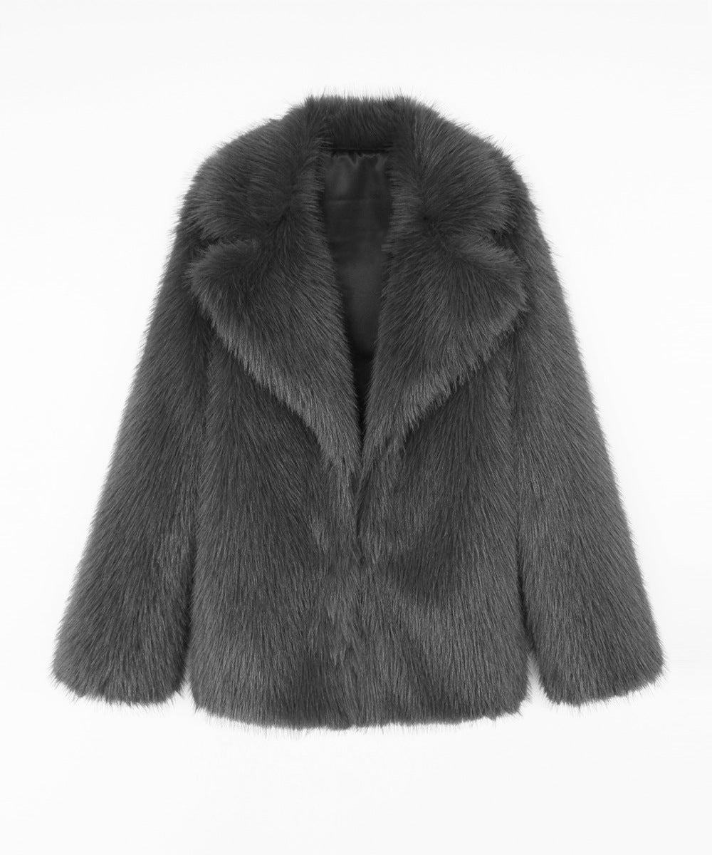 Flowering Girl Women suit collar imitation fox fur coat