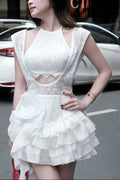 sharon Tassel Flower Lace Patchwork mini Dress - white