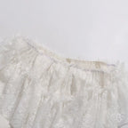 Flowering Girl Women Off Shoulder Ruffled Lace Satin Bow Two Piece Short Set