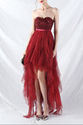 Strapless Sequin Tulle Midi Dress
