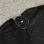 Flowering Girl Women Strapless Rhinestone rose maxi dress in black