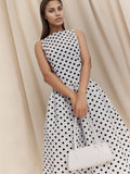 Flowering Girl Women Sleeveless Polka Dot Midi A-line Dres