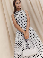 Flowering Girl Women Sleeveless Polka Dot Midi A-line Dres