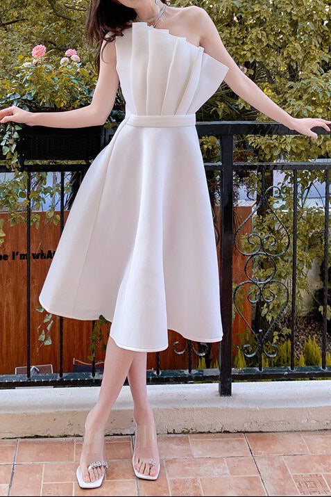 Dolores Ruffled Hem Strapless One-Shoulder Full Midi Dress