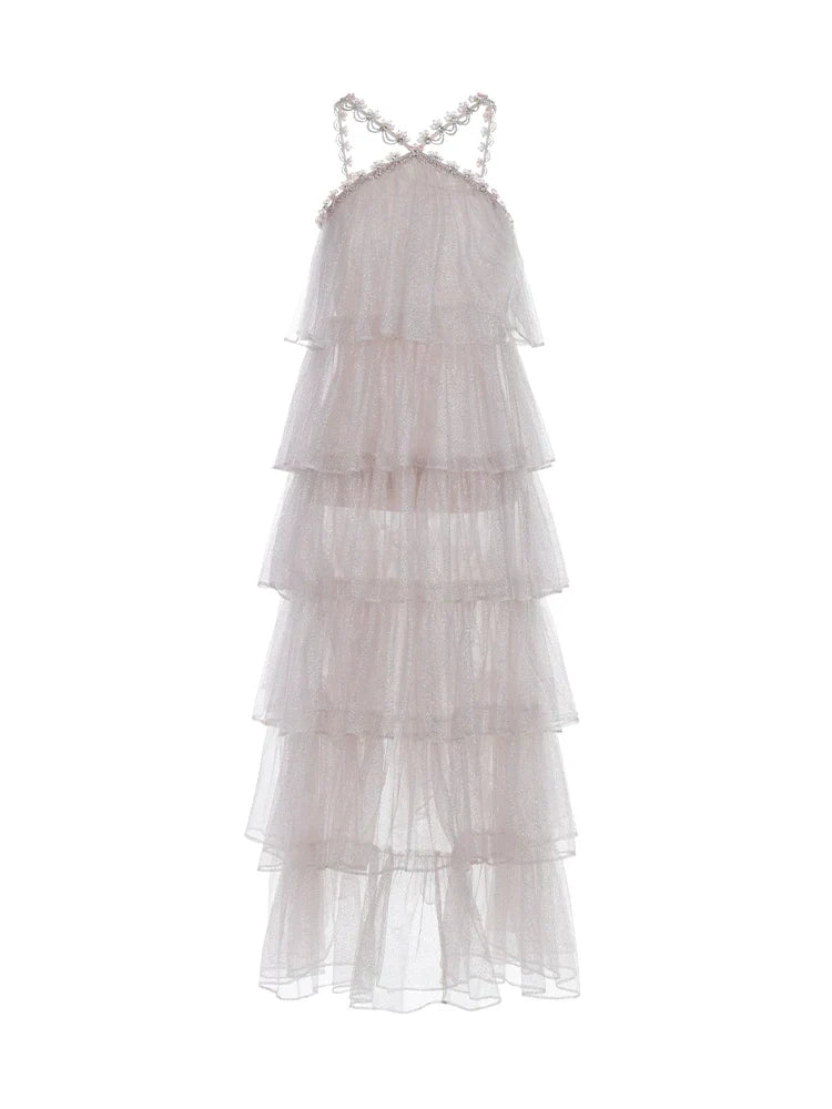 Mera Sleeveless Diamond Chain Cake evening Dress